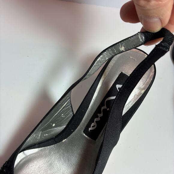 Nina Slingback Heels 6.5M BEADED Shoes Dressy Black Leather soles Classic Luxury - Picture 8 of 10